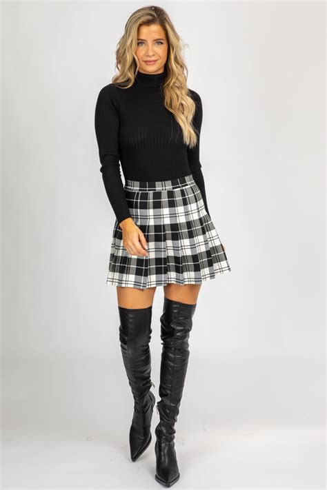 Black Plaid Pleated Mini Skirt Cute Skirt Outfits Tartan Skirt Outfit Plaid Pleated Mini Skirt