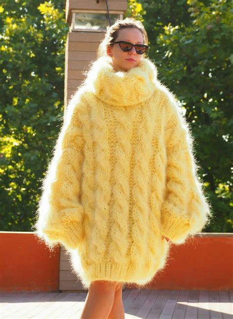 100 Natural Mohair Sweater Yellow Handknitted Extra Soft By Lanaknittings Ebay Mohair