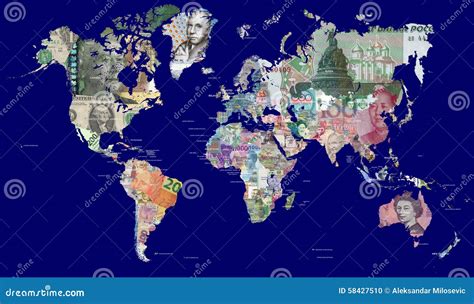 Map Of The World In Currencies Stock Photo Image Of Capital