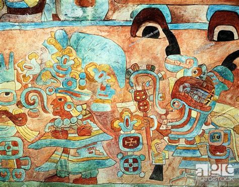 Mayan Civilization Mexico Reconstruction Of The Wall Painting Of The
