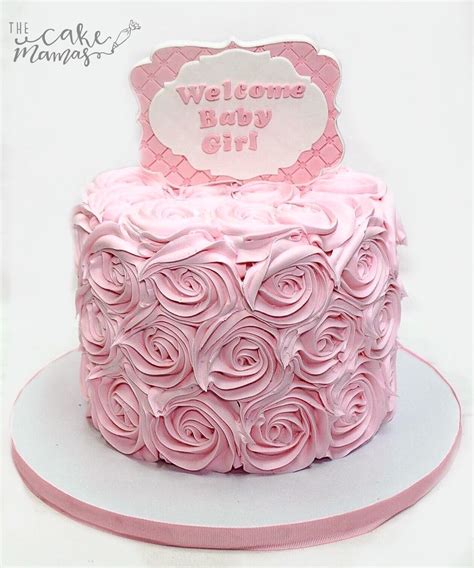 A bouquet of flowers is great. Simple Pastel pink buttercream rosette baby shower cake! # ...