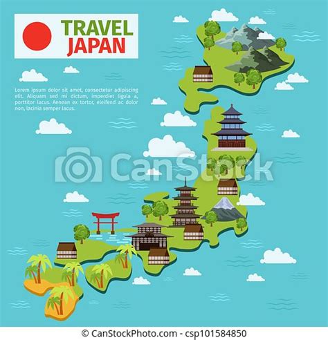Japan Travel Vector Map With Traditional Japanese Landmarks Japanese