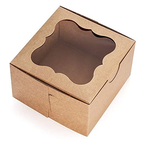 25 Pack Brown Bakery Box With Window 4x4x25 Inch Eco Friendly Paper