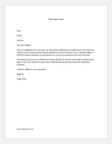The sample letters below can be downloaded and customized using adobe, then printed out and signed. Short & Long Term Sick Leave Letters | Printable Medical Forms, Letters & Sheets