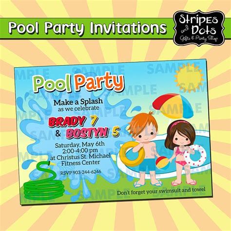 Swimming Pool Party Invitation Pool Party Invitations Summer Etsy Pool Party Invitations