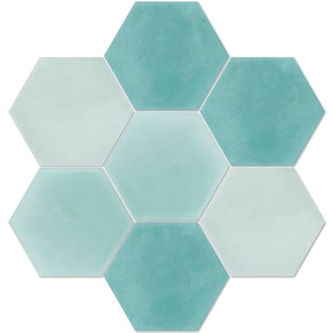 Solid Mixed Hex 8 X 9 Cement Field Tile In Blue Villa Lagoon Tile