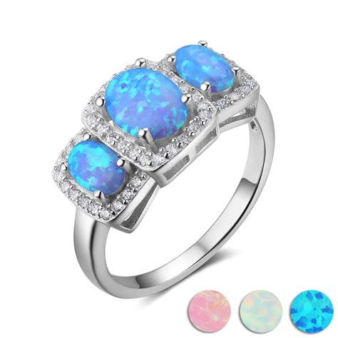 Original Oval Blue Opal Rings Real Pure 925 Sterling Silver Borkut