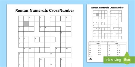 Lks2 Roman Numerals Cross Number Worksheet Twinkl