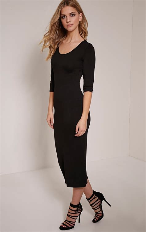 Basic Black 34 Sleeve Midi Dress Dresses Prettylittlething