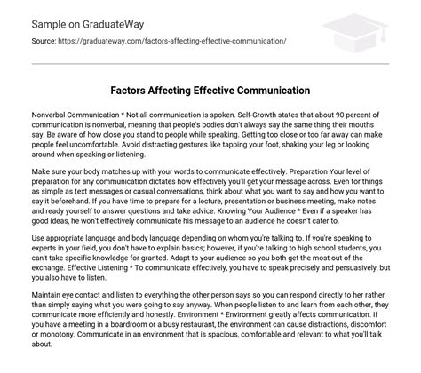 ⇉factors Affecting Effective Communication Essay Example Graduateway