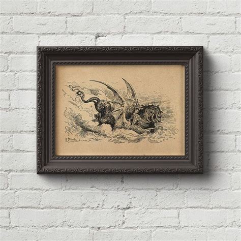 Dragon Gustave Dore Print Wall Art Dante Art Woodcut Etsy Wall Art