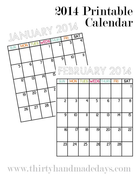 2014 Printable Calendar To Go With Organizational Binders Mini