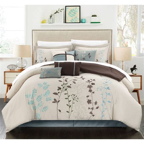 12 Piece Luxury Comforter Set In Beige Floral King