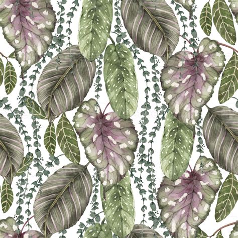 Free Seamless Pattern With Green Tropical Leaves Hand Painted