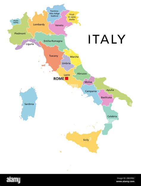 Italie Carte Politique Avec Divisions Administratives Multicolores