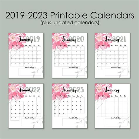 2019 2023 Monthly Printable Calendars Floral Edition Instant Etsy