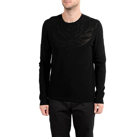 Versace Collection Mens Designed Black Crewneck Sweater