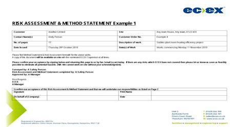 Risk Assessment And Method Statement Example 1 · Pdf Filerisk Assessment
