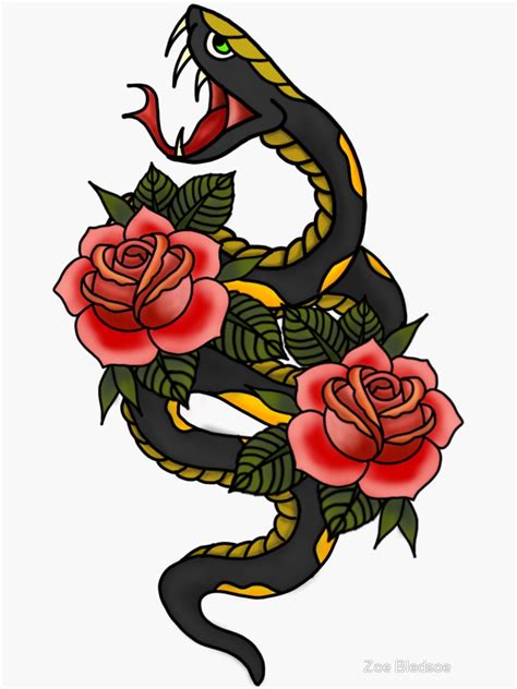 Traditional Snake And Roses Sticker For Sale By Zoe Bledsoe