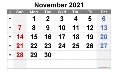 Printable November 2021 Calendar 6 Templates