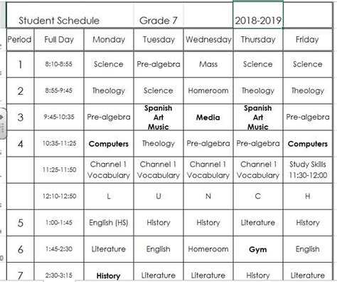 Seventh Grade Schedules Mrs Makohns Middle School Site