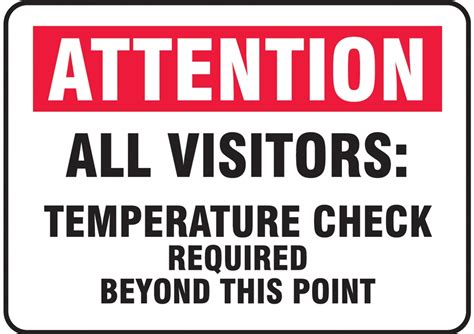 Safety Sign, ATTN All Visitors, Temperature Check Required Beyond This ...