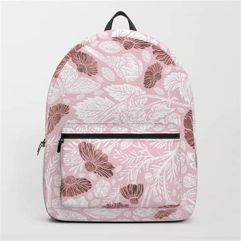 Chic Blush Pink White Rose Gold Butterfly Floral Backpack By Pinkwater