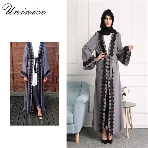 muslim women lace abaya dress cardigans robe ramadan maxi gown arab caftan dubai instant hijab