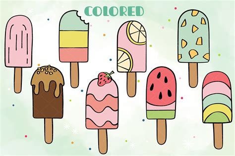 Popsicle Color Doodles Hand Drawn Ice Cream Frozen Treat By Digital