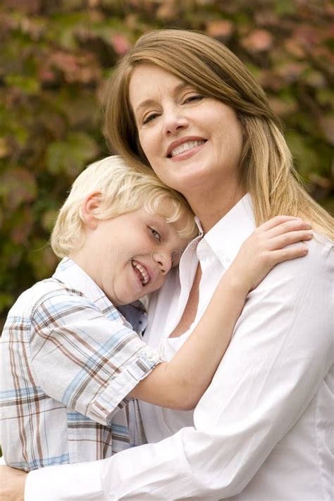 Happy Mother Hugging Her Son Outside Stock Photos Free Royalty
