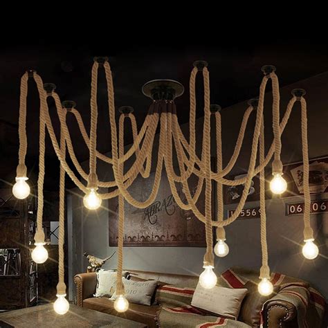 Get it as soon as wed, sep 16. Industrial Retro Spider Hemp Rope Chandelier Ceiling ...
