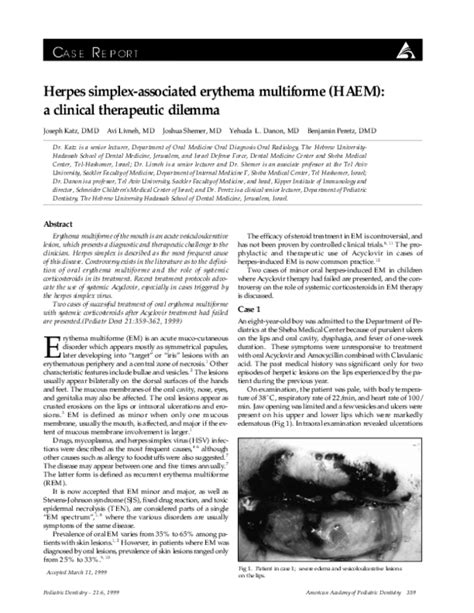 Pdf Herpes Simplex Associated Erythema Multiforme Haem A Clinical