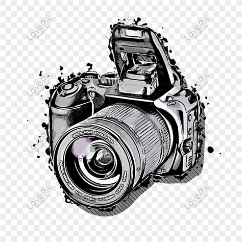 Kamera Slr Efek Percikan Hitam Dan Putih PNG grafik gambar unduh gratis