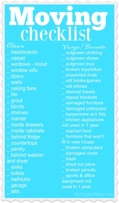 Detailed Moving Checklist Printable