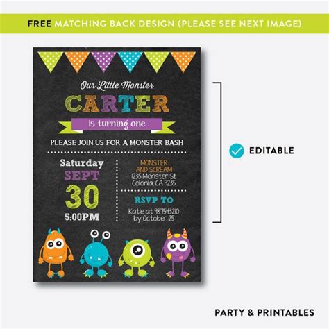 Descarga Instantánea Invitación De Cumpleaños De Monster Invitaciones