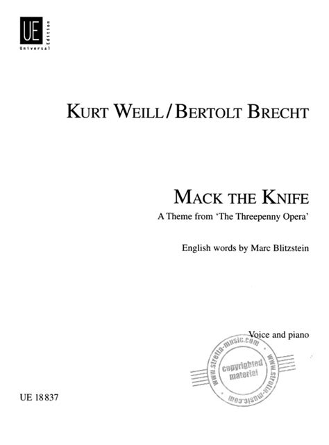 Mack The Knife De Kurt Weill Comprar En Stretta Tienda De Partituras Online