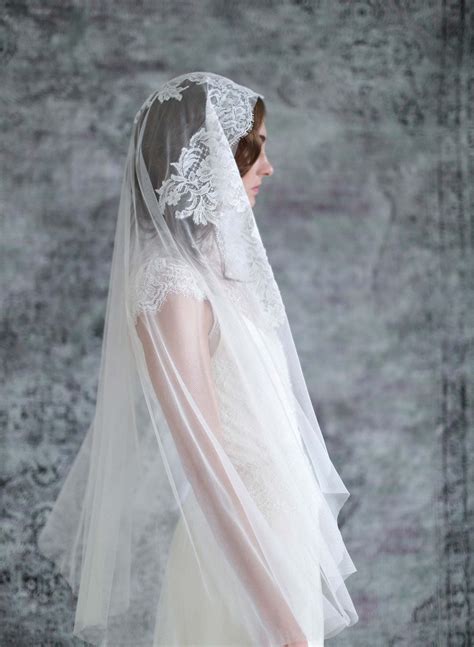 Mantilla Lace Trimmed Veil Mantilla Veil Vintage Inspired Bridal