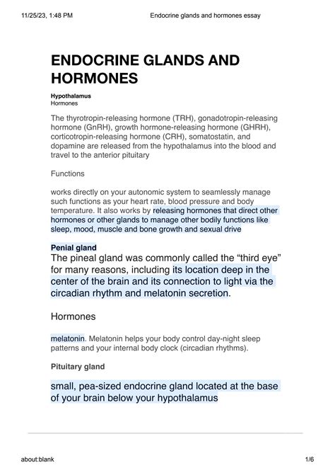 Solution Endocrine Glands And Hormones Essay Bsc Nursing