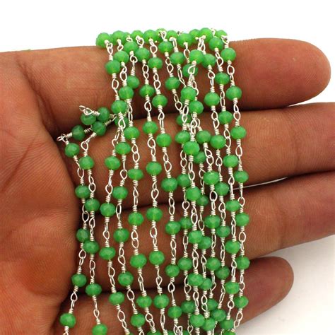 Buy Green Chalcedony Hydro Rosary Chain 3 350mm Sliver Plated Wire