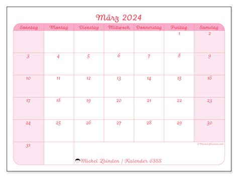 Kalender März 2024 Zum Ausdrucken “63ss” Michel Zbinden Lu