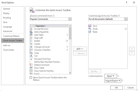 Customizing The Quick Access Toolbar Microsoft Word