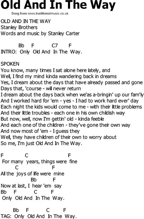Old Country Song Lyrics With Chords Old And In The Way