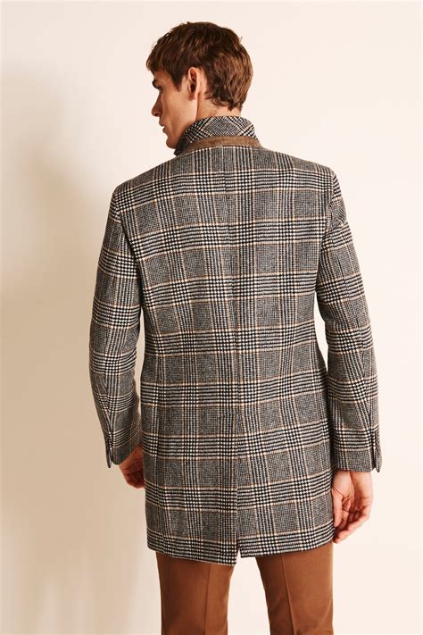 Moss 1851 Tailored Fit Black And White With Camel Double Faced Overcoat