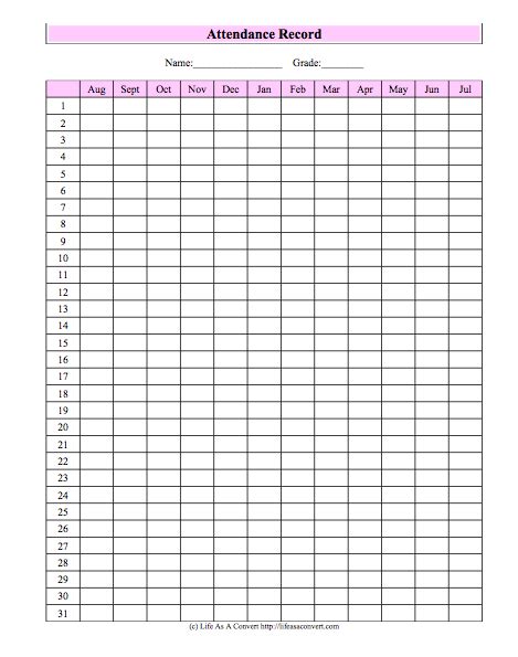 Every attendance sheet form has quite a different pattern and style, which makes recording as well as tracking attendance quite easy. Attendance Records for Homeschool Printable FREE ...