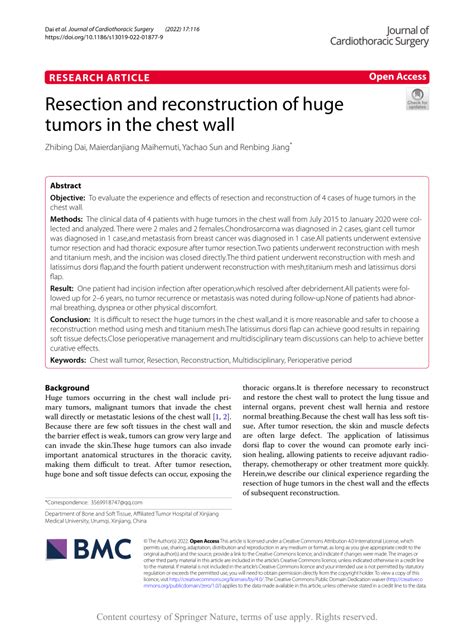 Pdf Resection And Reconstruction Of Huge Tumors In The Chest Wall