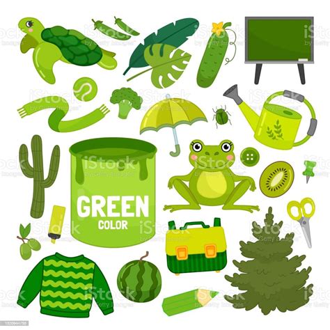 Vector Set Of Green Color Objects Stock Illustration Download Image
