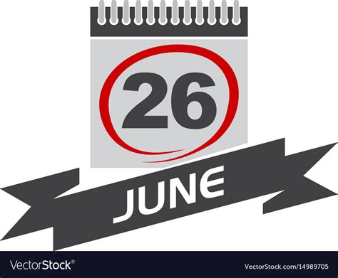 26 June Calendar With Ribbon Royalty Free Vector Image
