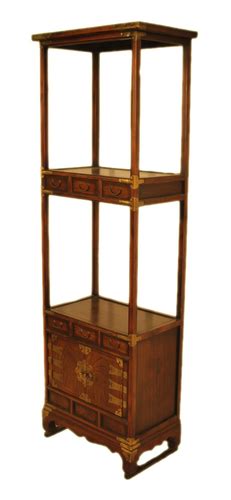 Oriental Elmwood Bookcase With Oriental Brass Furniture 69h
