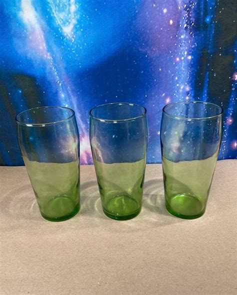 Set Of 3 Vintage Green Libbey Drinking Glasses Etsy