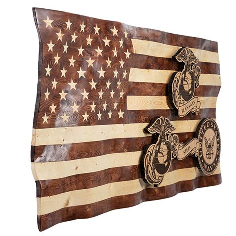 Custom Military Wavy Wooden American Flag Wooden Patriots